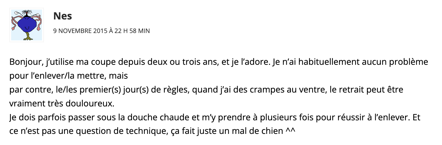 Avis négatif Cup Menstruelle